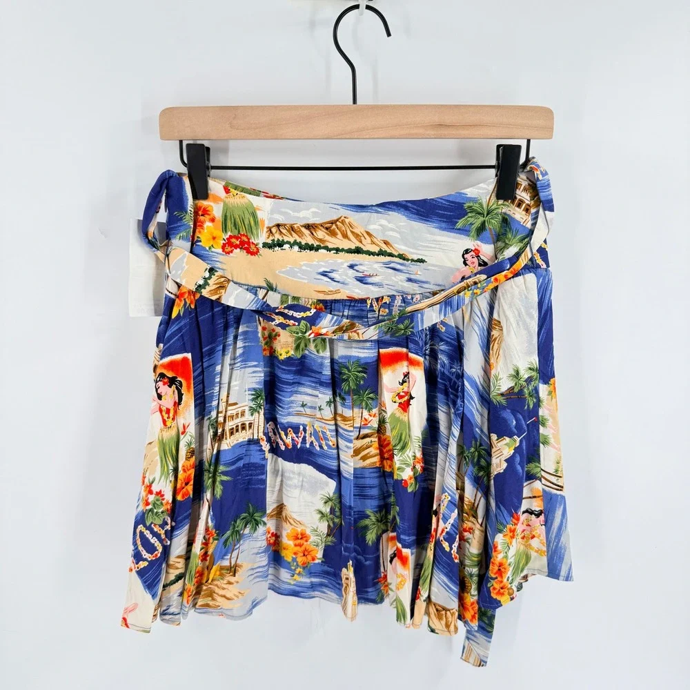 Ralph Lauren NWT Skirt Blue 16 Hawaiian Tropical Hula Girl Mini Novelty Print - Picture 2 of 6